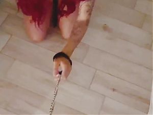 A Teen Girl Sucks a Teen Guy Dick on a Leash in the Smoke of Hookah and Licks Balls, POV Blowjob